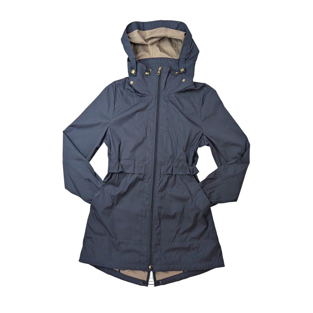 Cole Haan Hooded Anorak Rain Jacket Womens S Indigo Blue Gold 35MD7003